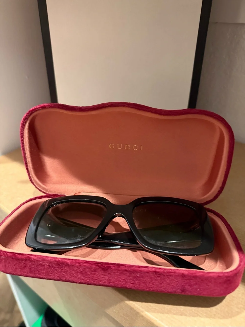 Authentic Gucci Black Square Women's Sunglasses with Pink Case included.